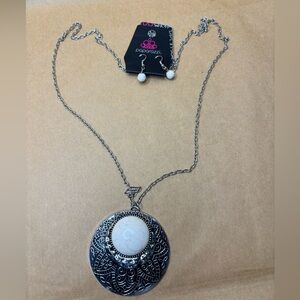 Paparazzi Silver Necklace with White Pendant